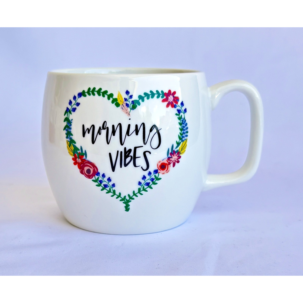 Opal House Morning Vibes Large Coffee Mug Floral Heart design